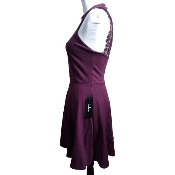 Lulu's NWT Womens Plum Purple Halter Top Lace Back Skater Dress Size Small - Picture 3 of 8